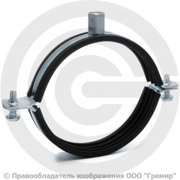 Хомут крепежный оцинкованный с резиновой прокладкой Ду-80 (Дн 87-92) (3") М8/М10 б/к Strongman