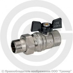 Кран латунный Ду-20 (3/4") Ру-40 ВР-"Американка" никель полнопроходной бабочка Bugatti серия 322