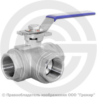 Кран нержавеющий AISI 304 (CF8) трехходовой L-тип Ду- 8 (1/4") Ру-40 ВР (ВН) муфтовый NK-BTl8/4