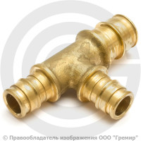 Тройник аксиальный латунный переходной для PE-X труб Дн 25-16-25 РОС