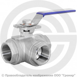 Кран нержавеющий AISI 304 (CF8) трехходовой L-тип Ду-20 (3/4") Ру-64 ВР (ВН) муфтовый NK-BTl20/4