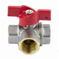 Кран латунный трехходовой Ду-15 (1/2") Ру-40 ВР (ВН) никель полнопроходной бабочка Aquasfera