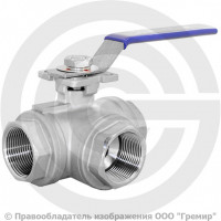 Кран нержавеющий AISI 304 (CF8) трехходовой L-тип Ду-50 (2") Ру-40 ВР (ВН) муфтовый NK-BTl50/4