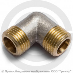 Уголок (угольник) латунный НР (НАР) Ду-20 (3/4") никель Aquasfera