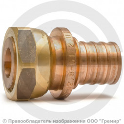 Соединитель аксиальный бронзовый для PE-X труб Дн 16-1/2" под плоское уплотнение с накидной гайкой RAUTITAN RX+ Rehau