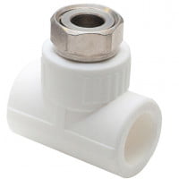 Тройник PP-R комбинированный белый с накидной гайкой Дн 25-3/4" VALFEX