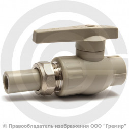 Кран PP-R с односторонним разъемным соединением Дн 25-1" полнопроходной серый VALFEX