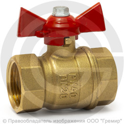 Кран латунный Ду-25 (1") Ру-40 ВР (ВН) муфтовый бабочка VALFEX 11Б27фт1М