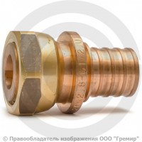 Соединитель аксиальный бронзовый для PE-X труб Дн 63-1 3/8" под плоское уплотнение с накидной гайкой RAUTITAN RX+ Rehau