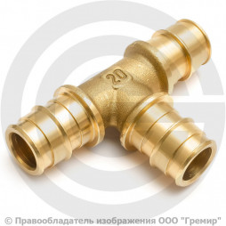Тройник аксиальный латунный для PE-X труб Дн 25 РОС
