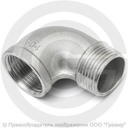 Отвод резьбовой (угольник) нержавеющий AISI 316 НР-ВР (НАР-ВН) Ду-10 (3/8")