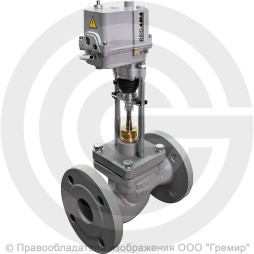 Клапан регулирующий двухходовой чугунный фланцевый Ду-32 Ру-16 Kvy=16м3/ч с электроприводом Regada ST mini 220В без датчика 25ч945нж Энерготехномаш
