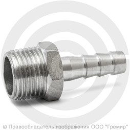 Штуцер под шланг "елочка" нержавеющий AISI 304 Ду 15-12мм (1/2"-12мм)