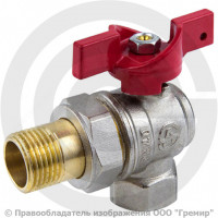 Кран латунный угловой Ду-20 (3/4") Ру-50 ВР-"Американка" никель полнопроходной бабочка Itap Ideal 298