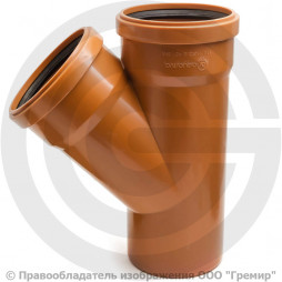 Тройник НПВХ (ПВХ) с раструбом коричневый Дн 110-110 45гр б/нап в/к Aquaviva