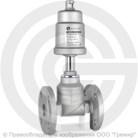 Клапан запорно-регулирующий нержавеющий фланцевый Ду-20 Ру-16 Kvs=6,7м3/ч с нержавеющим пневмоприводом 50мм PV-F Helver