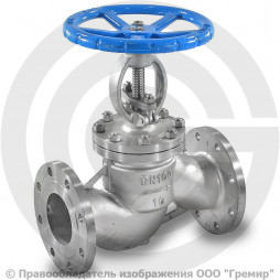 Клапан запорный нержавеющий фланцевый Ду-15 Ру-16 (Т<250°С) 15нж65нж Китай