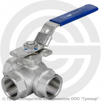 Кран нержавеющий AISI 316 (CF8M) трехходовой Т-тип под приварку Ду-20 (3/4") Ру-63 ВР (ВН) полнопроходной Benarmo