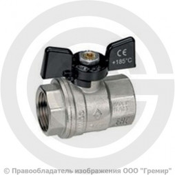 Кран латунный Ду-25 (1") Ру-40 ВР (ВН) никель полнопроходной бабочка Bugatti серия 302