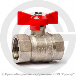 Кран латунный Ду-15 (1/2") Ру-40 ВР (ВН) муфтовый никель бабочка RTP (РосТурПласт)