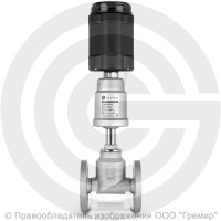 Клапан запорно-регулирующий нержавеющий фланцевый Ду-25 Ру-16 Kvs=12м3/ч с нержавеющим пневмоприводом 63мм и позиционером PV-F Helver