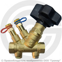 Клапан балансировочный ручной латунный муфтовый Ду-15 Ру-16 ВР (ВН) Kvs=4.11м3/ч с измерительными ниппелями MVT-R Ридан