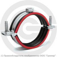 Хомут крепежный оцинкованный с резиновой прокладкой Ду-50 (Дн 60-64) (2") ±2мм М8 б/к