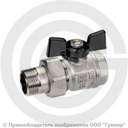 Кран латунный Ду-32 (1 1/4") Ру-20 ВР-"Американка" никель бабочка Bugatti серия 922